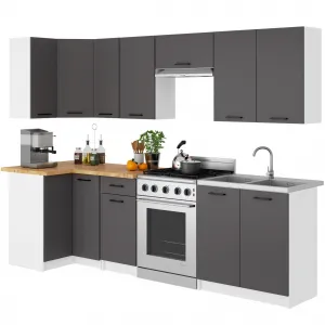 Ak furniture Kuchyňská skříňka OLIVIE II 80x85 cm matná bílá/matná grafitově šedá/dub přírodní