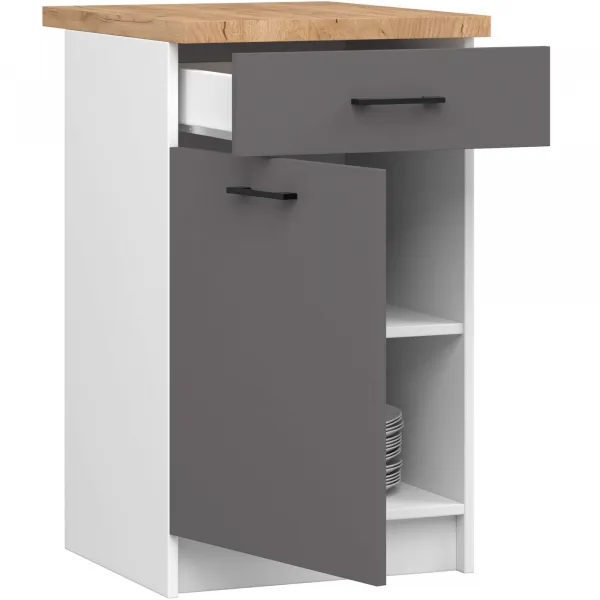 Ak furniture Kuchyňská skříňka OLIVIE 50x85 cm matná bílá/matná grafitově šedá/dub přírodní
