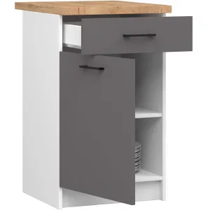 Ak furniture Kuchyňská skříňka OLIVIE 50x85 cm matná bílá/matná grafitově šedá/dub přírodní