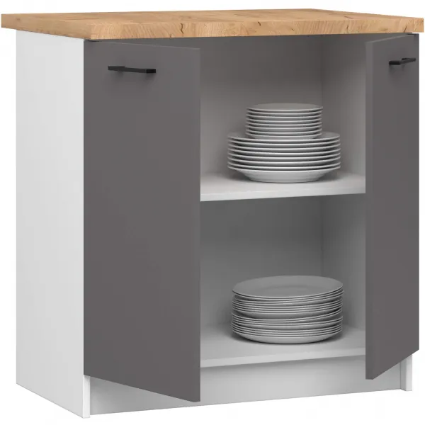 Ak furniture Kuchyňská skříňka OLIVIE 80x85 cm matná bílá/matná grafitově šedá/dub přírodní