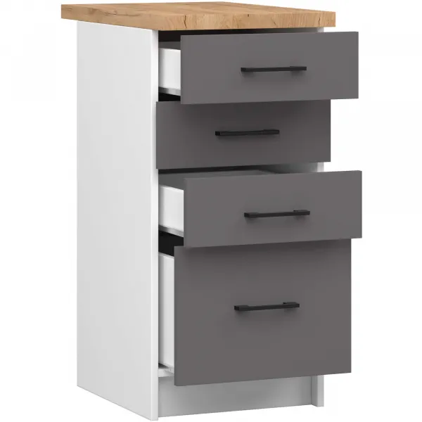 Ak furniture Kuchyňská skříňka OLIVIE II 40x85 cm matná bílá/matná grafitově šedá/dub přírodní