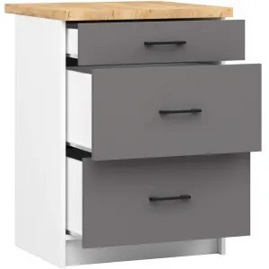 Ak furniture Kuchyňská skříňka OLIVIE II 60x85 cm matná bílá/matný grafitově šedá/dub přírodní