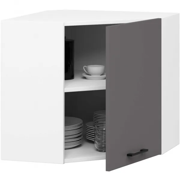 Ak furniture Závěsná rohová kuchyňská skříňka OLIVIE 60x60 cm matná bílá/matná grafitově šedá