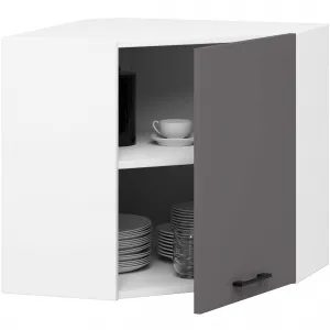 Ak furniture Závěsná rohová kuchyňská skříňka OLIVIE 60x60 cm matná bílá/matná grafitově šedá
