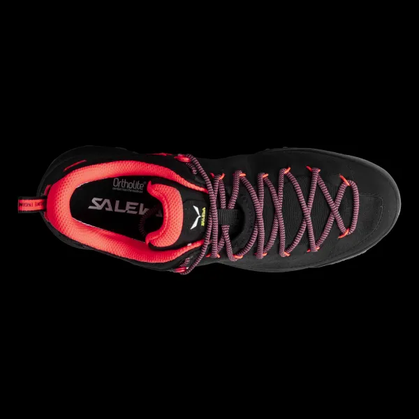 Dámska nízka turistická celokožená obuv SALEWA Wildfire Leather GTX W black fluo coral