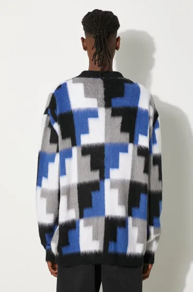 Kardigán s prímesou vlny Marcelo Burlon AOP Damier Cross Knit Cardigan