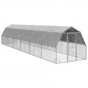 vidaXL kurací výbeh so strechou 2,5x12x2,25 m pozinkovaná oceľ