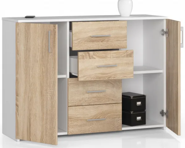 Ak furniture Komoda Torvi K 110,4 cm biela/dub sonoma