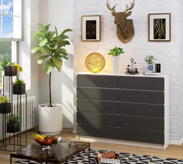 Ak furniture Komoda Kuba 160 cm 10 zásuviek biela/grafitová