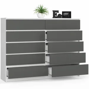 Ak furniture Komoda Kuba 160 cm 10 zásuviek biela/grafitová