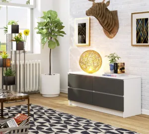 Ak furniture Komoda Kuba 120 cm 4 zásuvky biela/grafit
