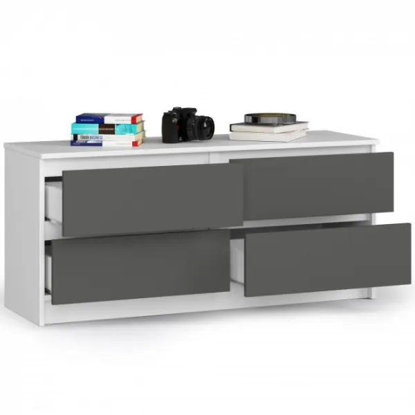 Ak furniture Komoda Kuba 120 cm 4 zásuvky biela/grafit