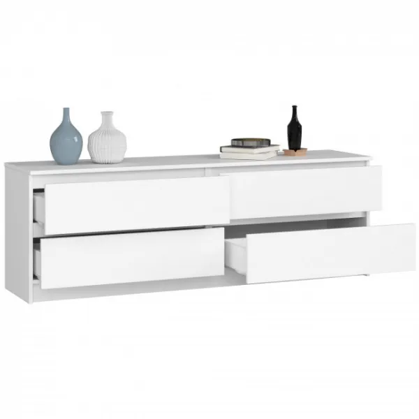 Ak furniture KOMODA Kuba 160 cm - 4 šuplíky - biela