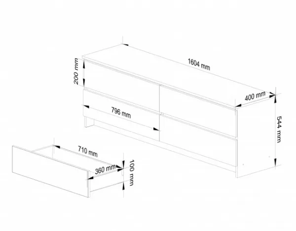 Ak furniture KOMODA Kuba 160 cm - 4 šuplíky - biela