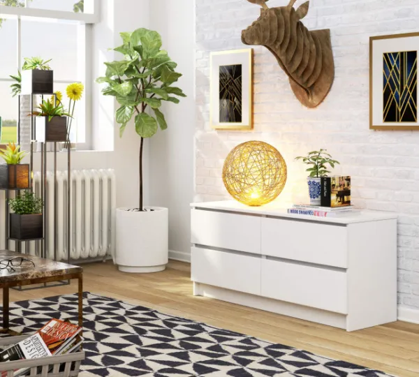 Ak furniture Komoda KIPS 4 zásuvky biela