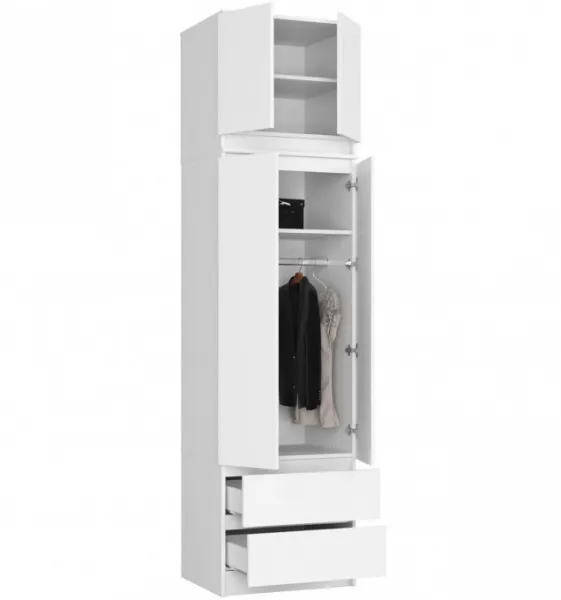 Ak furniture Šatníková skriňa s nadstavcom Star 60 cm biela