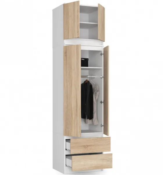 Ak furniture Šatníková skriňa s nástavcom STAR 60 cm biela/dub sonoma