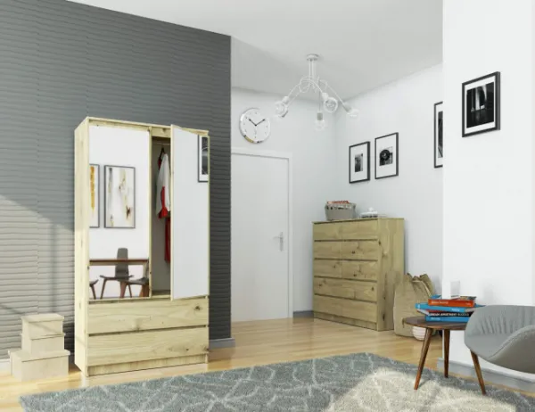 Ak furniture Šatníková skriňa Tesi S90 s dvoma zrkadlami dub artisan
