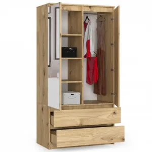 Ak furniture Šatníková skriňa Tesi S90 s dvoma zrkadlami dub artisan