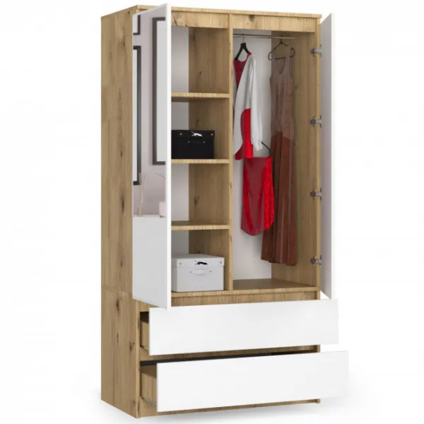 Ak furniture Šatníková skriňa Tesi S90 s dvoma zrkadlami dub artisan/biela