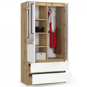 Ak furniture Šatníková skriňa Tesi S90 s dvoma zrkadlami dub artisan/biela