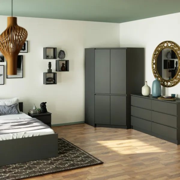 Ak furniture Rohová šatní skříň CLP 100 cm 4D grafitově šedá