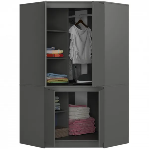 Ak furniture Rohová šatní skříň CLP 100 cm 4D grafitově šedá