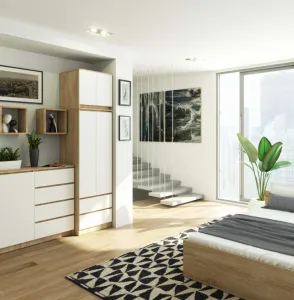 Ak furniture Šatníková skriňa s nástavcom STAR 234 cm biela/dub sonoma