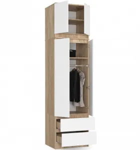 Ak furniture Šatníková skriňa s nástavcom STAR 234 cm biela/dub sonoma