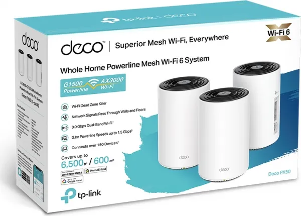 TP-Link Deco PX50(3-pack) WiFi6 Powerline Mesh (AX3000,2,4GHz/5GHz,3xGbELAN/WAN)