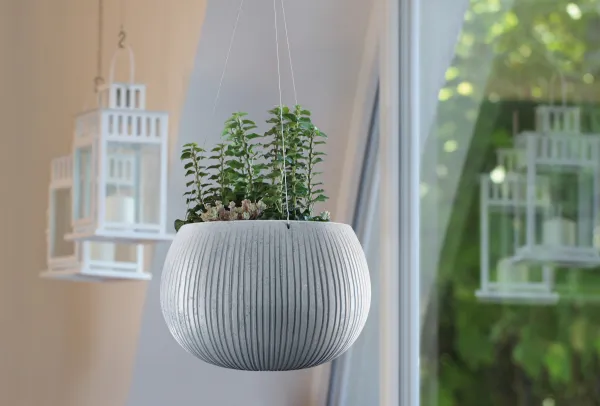 Kvetináč s vkladom a oceľ. lankom BETON BOWL WS 37 cm