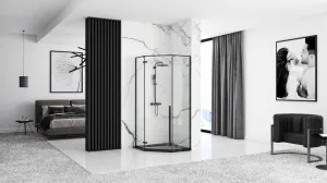 REA/S - Sprchovací kút DIAMOND 90x90, matná čierna s čiernou sprchovou vaničkou Diamond KPL-15622