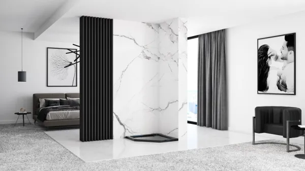 REA/S - Sprchovací kút DIAMOND 80x80 - čierna matná + sprchova vanička Diamond, biela KPL-06900