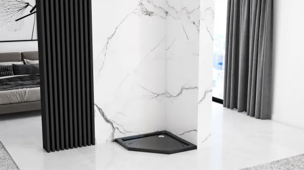 REA/S - Sprchovací kút DIAMOND 80x80 - čierna matná + sprchova vanička Diamond, biela KPL-06900