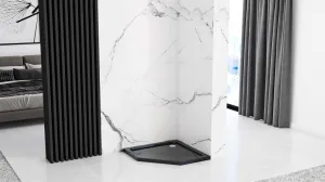 REA/S - Sprchovací kút DIAMOND 80x80 - čierna matná + sprchova vanička Diamond, biela KPL-06900