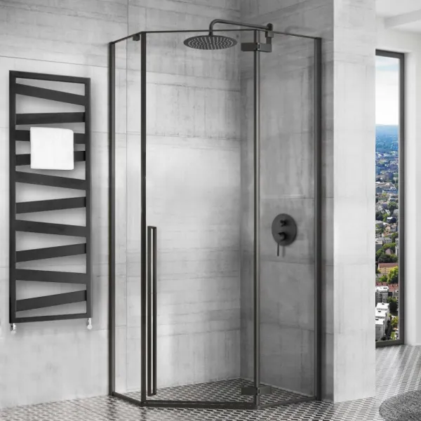 REA/S - Sprchovací kút DIAMOND 80x80 - čierna matná + sprchova vanička Diamond, biela KPL-06900