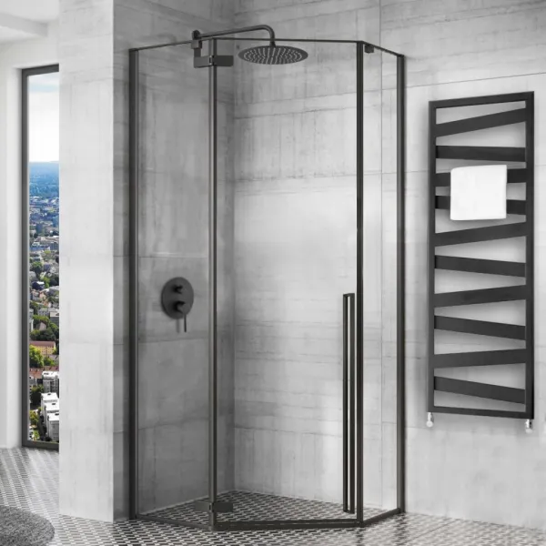 REA/S - Sprchovací kút DIAMOND 80x80 - čierna matná + sprchova vanička Diamond, biela KPL-06900