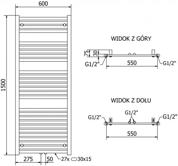 MEXEN - Hades vykurovací rebrík/radiátor 1500 x 600 mm, 641 W, chróm W104-1500-600-00-01