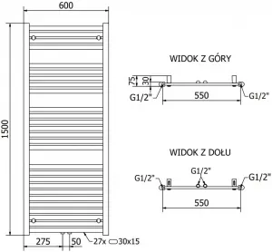 MEXEN - Hades vykurovací rebrík/radiátor 1500 x 600 mm, 641 W, chróm W104-1500-600-00-01
