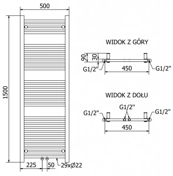 MEXEN - Mars vykurovací rebrík/radiátor 1500 x 500 mm, 626 W, biela W110-1500-500-00-20