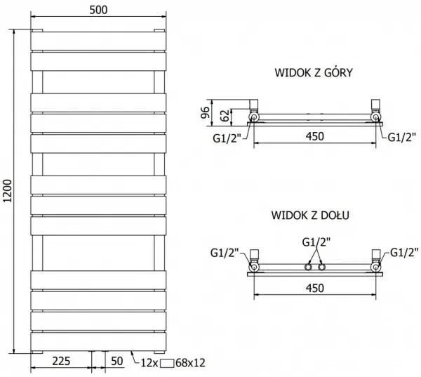 MEXEN - Ceres vykurovací rebrík/radiátor 1200 x 500 mm, 481 W, chróm W111-1200-500-00-01