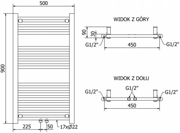 MEXEN - Mars vykurovací rebrík/radiátor 900 x 500 mm, 292 W, chróm W110-0900-500-00-01