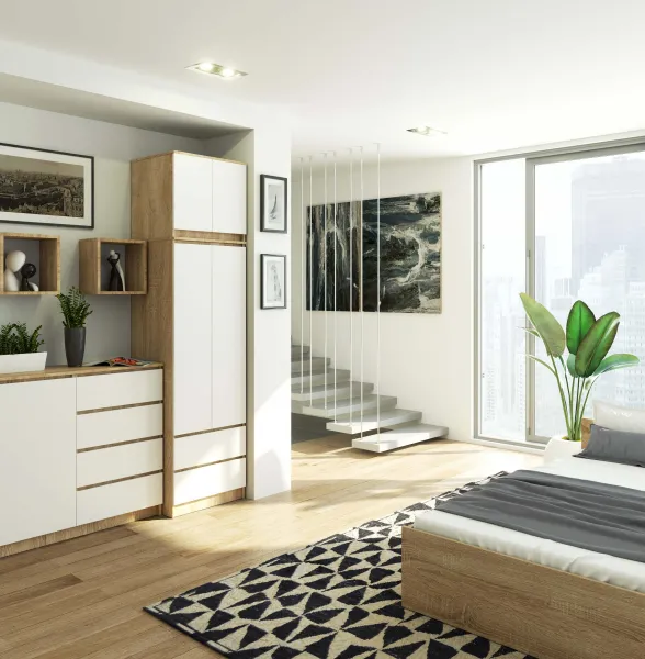 Ak furniture Šatníková skriňa s nástavcom STAR 234 cm biela/dub sonoma