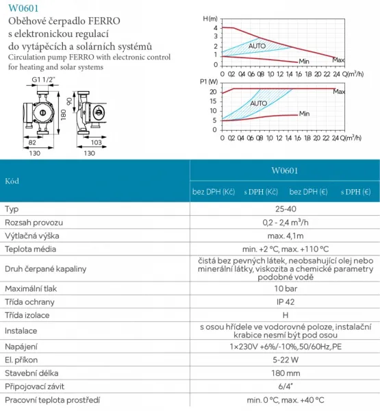 Novaservis - Obehové elektronické čerpadlo Ferro 25-40/180mm W0601
