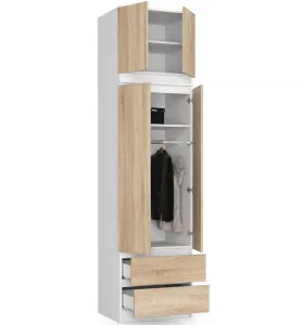 Ak furniture Šatníková skriňa s nástavcom STAR 60 cm biela/dub sonoma