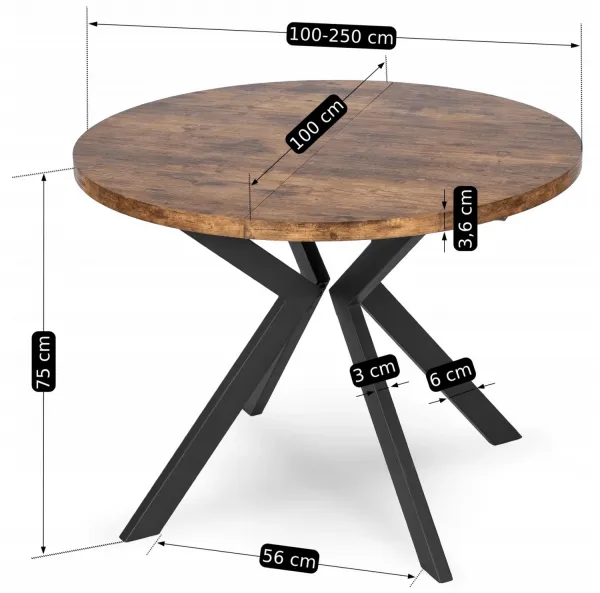 JAKS Okrúhly rozkladací stôl 100 - 250 cm Lukas rustikálny dub