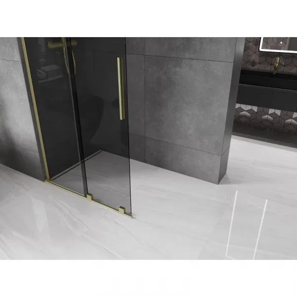 MEXEN/S - Velar L Sprchová zástena posuvná Walk-in 90 x 200, grafit 8 mm, zlato kefovaná 871-090-003-43-55
