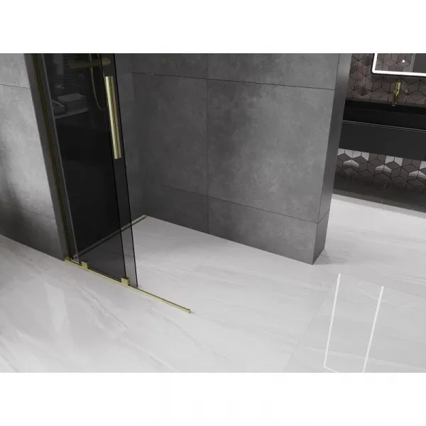 MEXEN/S - Velar L Sprchová zástena posuvná Walk-in 90 x 200, grafit 8 mm, zlato kefovaná 871-090-003-43-55
