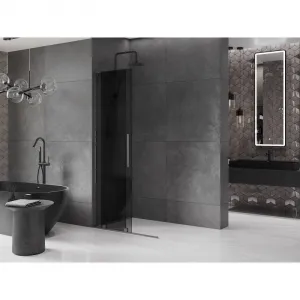 MEXEN/S - Velar L Sprchová zástena posuvná Walk-in 90 x 200, grafit 8 mm, grafit kartáčovaná 871-090-003-43-66