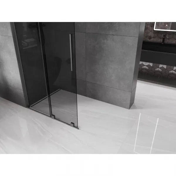 MEXEN/S - Velar L Sprchová zástena posuvná Walk-in 90 x 200, grafit 8 mm, grafit kartáčovaná 871-090-003-43-66